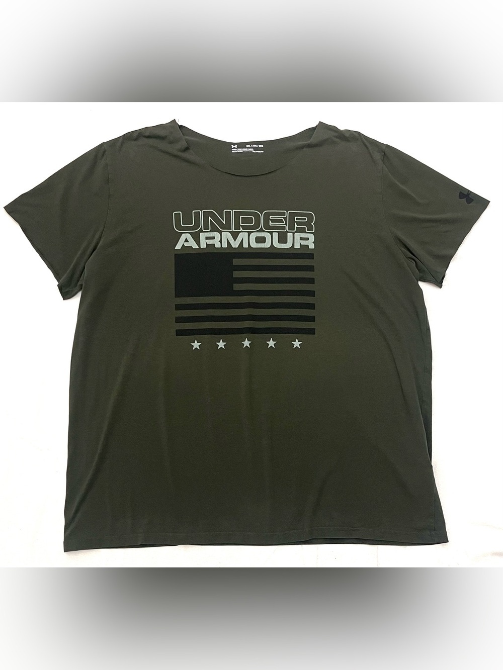 Under Armour Olive Army Green Freedom Flag Graphic Logo T-Shirt 2XL Top